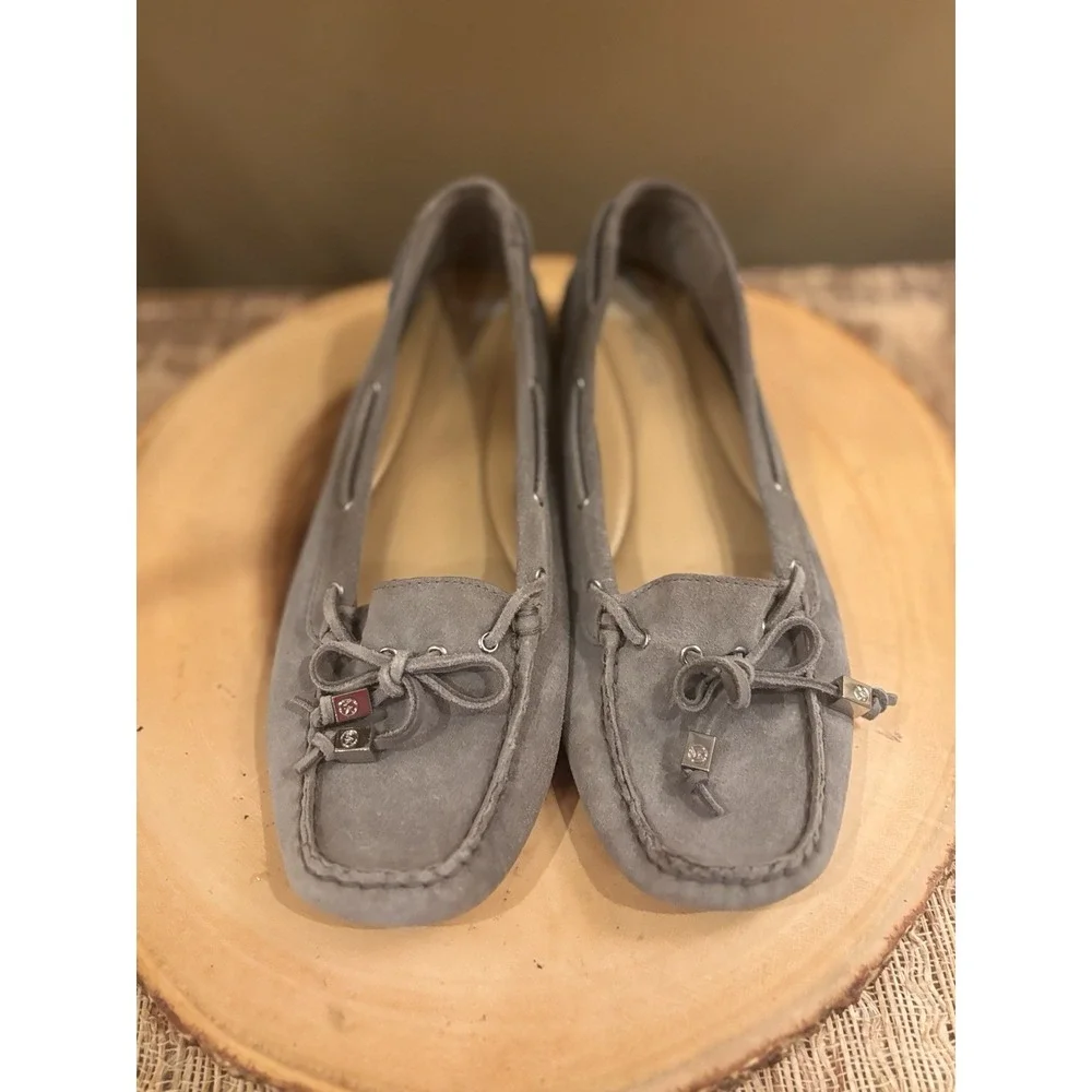 MICHAEL KORS‎ Womens MK Flat Shoes Loafers Moccasins Gray Real Leather Suede 7.5